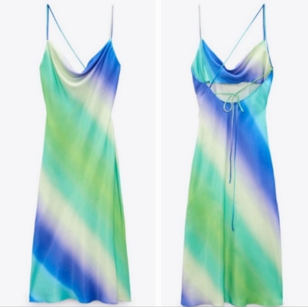 Zara Women's Vibrant Multicolor Slip Midi Dress. Size M